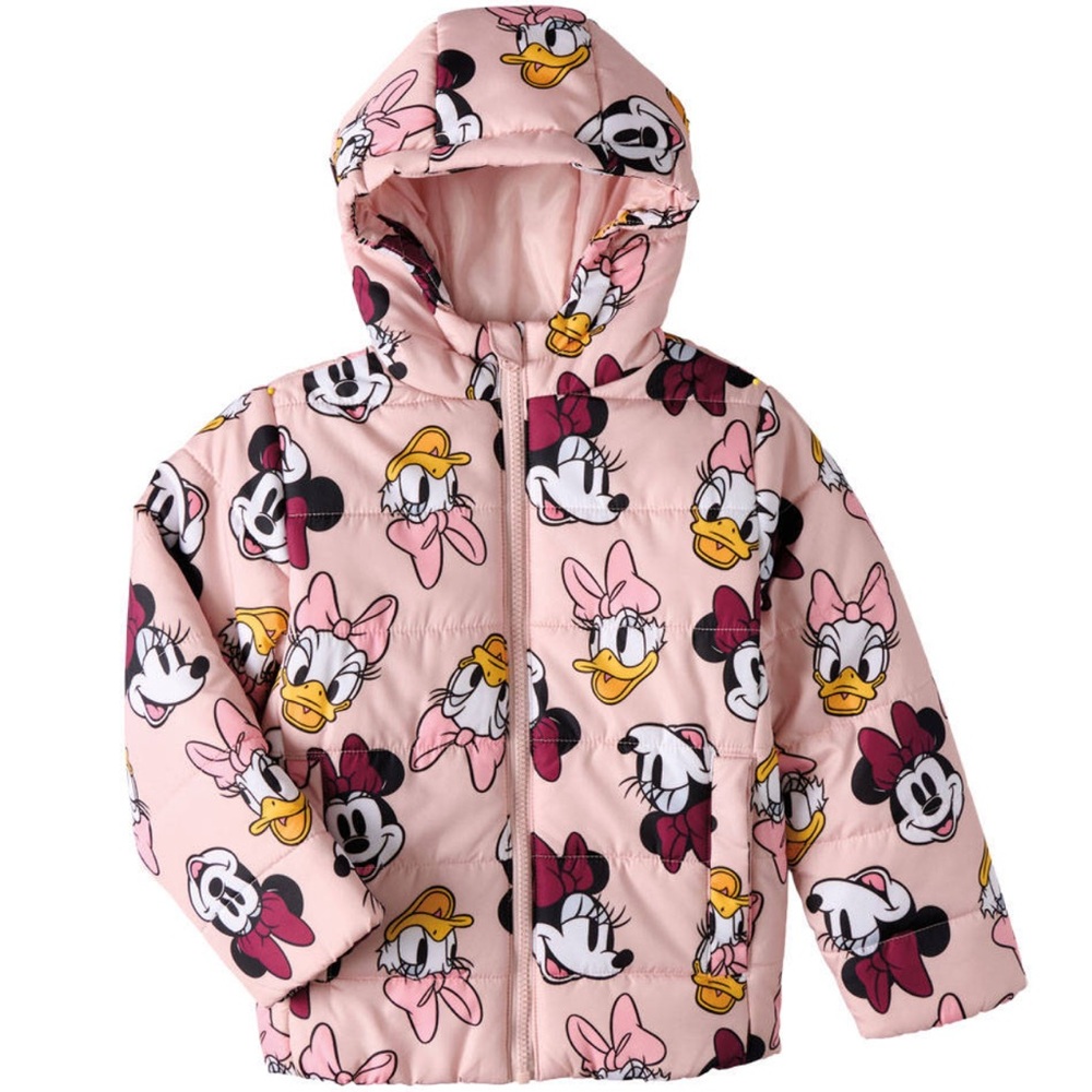 Disney Girls Minnie Mouse Daisy Duck Pink Hooded Winter Puffer Jacket Toddler 3T